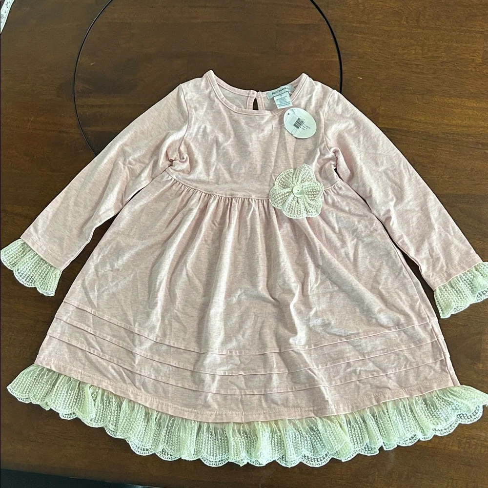 Just Blanks Charming Pink and Cream Kids Dress with Lace Trim